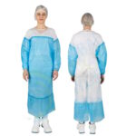 Vienkartinis apsiaustas KOSMO PP/PE, su raištukais, melyna/balta, XXL (1vnt)